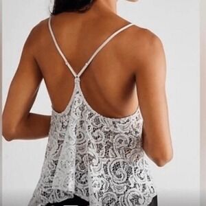 Free People Lace Sequin Cami Crop Top Silver Spaghetti Strap Party Festival XS